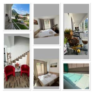 een collage van foto's van een hotelkamer bij Complex Stoican in Băile Herculane