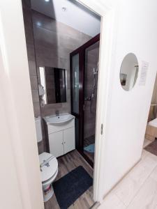 een badkamer met een toilet en een wastafel bij Complex Stoican in Băile Herculane