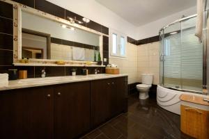 a bathroom with a sink and a toilet and a mirror at Villa Alina in Lefkimmi +32 photos