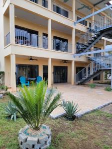 un edificio con una palmera delante de él en Villa Teresita - vista hermosa, en Coco