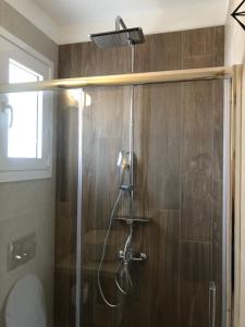 a shower with a glass door in a bathroom at D & A LAND in Alonnisos