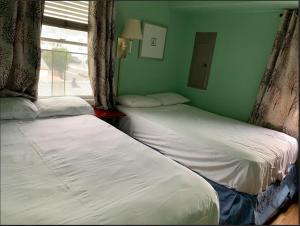 two twin beds in a room with a window at Sun Shine in Wildwood