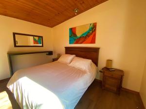 Rúm í herbergi á Cabañas SPA Olmue