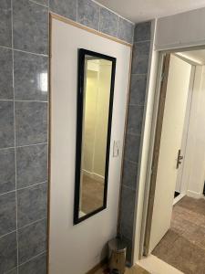 La salle de bains est pourvue d'un miroir mural. dans l'établissement Gîte Le Hamo, à Saint-Fort