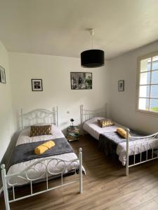 a bedroom with two beds and a window at villa 8 personnes ô Mes Anges in Saint-Julien-en-Born