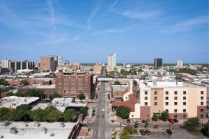 an aerial view of a city with a street at Courtyard by Marriott Wichita at Old Town in Wichita