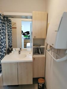 a small kitchen with a sink and a refrigerator at Aqua bussy in Bussy-Saint-Georges