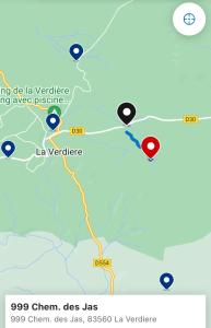 um mapa que mostra a localização da la vertera em Location de vacances (maison) Chez MIMMO em La Verdière