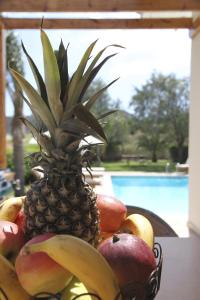 a pineapple sitting on top of a bowl of fruit at Eve Pissouri Rozaki Villa in Pissouri