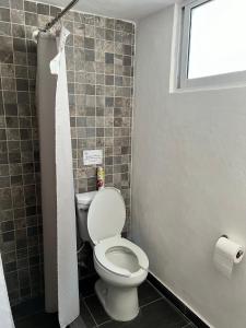 マサトランにあるCasa Carlota Mazatlánの小さなバスルーム(トイレ、窓付)が備わります。