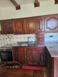 a kitchen with wooden cabinets and a sink at Anny's House in Rocca Cinquemiglia