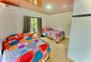 1 Schlafzimmer mit 2 Betten und einem Fenster in der Unterkunft Carey Lodging in Tortuguero