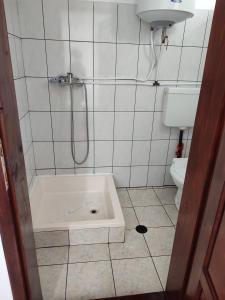 a bathroom with a shower and a toilet in it at Casa Ellamy in 2 Mai
