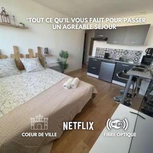 a room with a bed and a desk with a desk at Studio cosy rue Alexander Taylor, Wifi, 2 pers in Pau