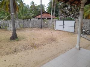 a yard with a fence and a palm tree at Rosa Kusum Vacation Home Near Kudawa Beach In Kalpitiya in Kalpitiya