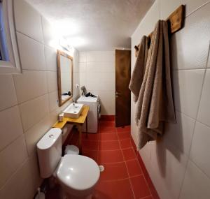 a bathroom with a toilet and a sink and a mirror at House on Sea Sifnos in Cherronisos +8 photos