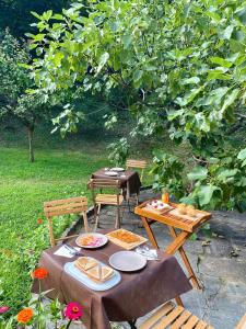 a picnic table with food on it in a garden at Il cantuccio in Ivrea