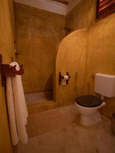 a bathroom with a toilet and a shower at Tropical Boutique Hotel & Resto in Pingwe