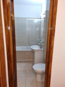 ein kleines Bad mit WC und Waschbecken in der Unterkunft Constanta Studio 50mp in Constanţa