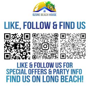 a sign that says like follow and find us special offers and party info at Ozone Beach House in Ko Lanta