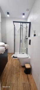 a bathroom with a bath tub and a shower at Apartament Moje Dąbrówno in Dąbrówno +44 photos