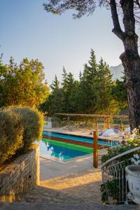 a swimming pool in a resort with a tree at Kairos Valley Health & Nature Resort in Datca