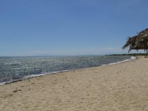 - une plage avec l'océan et un parasol dans l'établissement Zafira Retreat, à Vatopedi