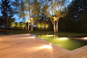 a pool with lights in a backyard at night at B&B White Pearl in Müllerthal +2 photos