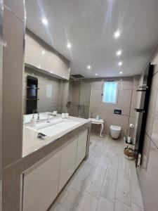 a large bathroom with a large sink and a toilet at Maison de village chez Audrey in Ramatuelle