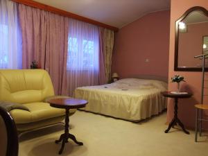 - une chambre avec un lit, une chaise et un miroir dans l'établissement Bed & Breakfast Vila Stanišić, à Požega