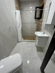 A bathroom at MT House