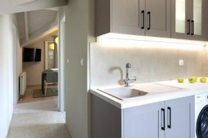 eine Küche mit Spüle und eine Waschküche in der Unterkunft Domus City Apartment in Argostoli + 45 Fotos