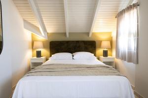 ein Schlafzimmer mit einem großen weißen Bett mit zwei Lampen in der Unterkunft Domus City Apartment in Argostoli