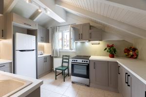 eine Küche mit einem weißen Kühlschrank und einem Herd in der Unterkunft Domus City Apartment in Argostoli