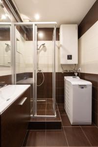 a bathroom with a shower and a sink at Street'n Apartment in Budapest