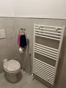 a small bathroom with a toilet and a shower at La Casa di Zia Lidia - Zia Lidia's House in Tocco da Casauria
