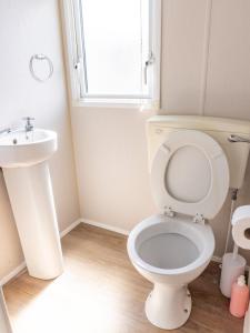 y baño con aseo y lavamanos. en Caravan Skegness 8 Berth, en Skegness