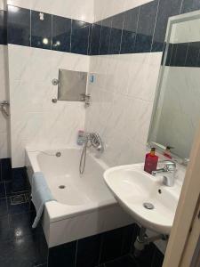 een badkamer met een wastafel, een bad en een wastafel bij Domestico apartment in Rijeka