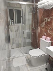 バレンシアにあるAPARTAMENTOS En Plomのバスルーム(シャワー、トイレ、洗面台付)