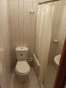 a small bathroom with a toilet and a sink at Finca Los Mangos in Palomino