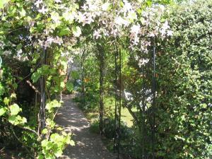 a path through a garden with trees and flowers at Sonachan House in Paignton