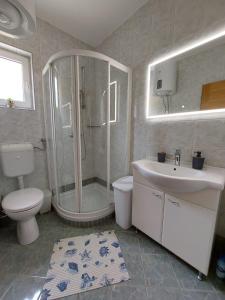 斯塔拉巴斯卡的住宿－Apartmani Cindrić，带淋浴、卫生间和盥洗盆的浴室