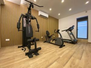 a gym with treadmills and exercise bikes in a room at Tritoni Valletta Boutique Hotel in Il-Furjana
