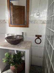 La salle de bains est pourvue d'un lavabo et d'un miroir. dans l'établissement El Salao, à Olvera