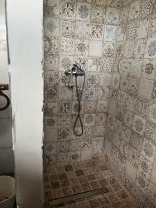 La salle de bains est pourvue d'une douche et d'un mur carrelé. dans l'établissement El Salao, à Olvera