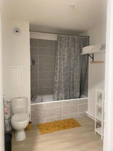 ein Badezimmer mit einem WC, einer Badewanne und einer Dusche in der Unterkunft Bel appart T2 idéalement situé in Bondy