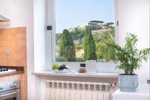 ein Küchenfenster mit Bergblick in der Unterkunft Simonelli Apartments in Ischia