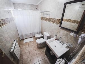 a bathroom with a white toilet and a sink at La Posta Apart in Ushuaia