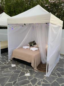 a white canopy tent with a bed in it at Exclusive Villa Larnaca - 8 plus sleeps - 2 min from BEACH - Big Private Pool in Pyla