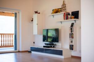 sala de estar con TV y armario azul en Appartement Schusterhof en Gries